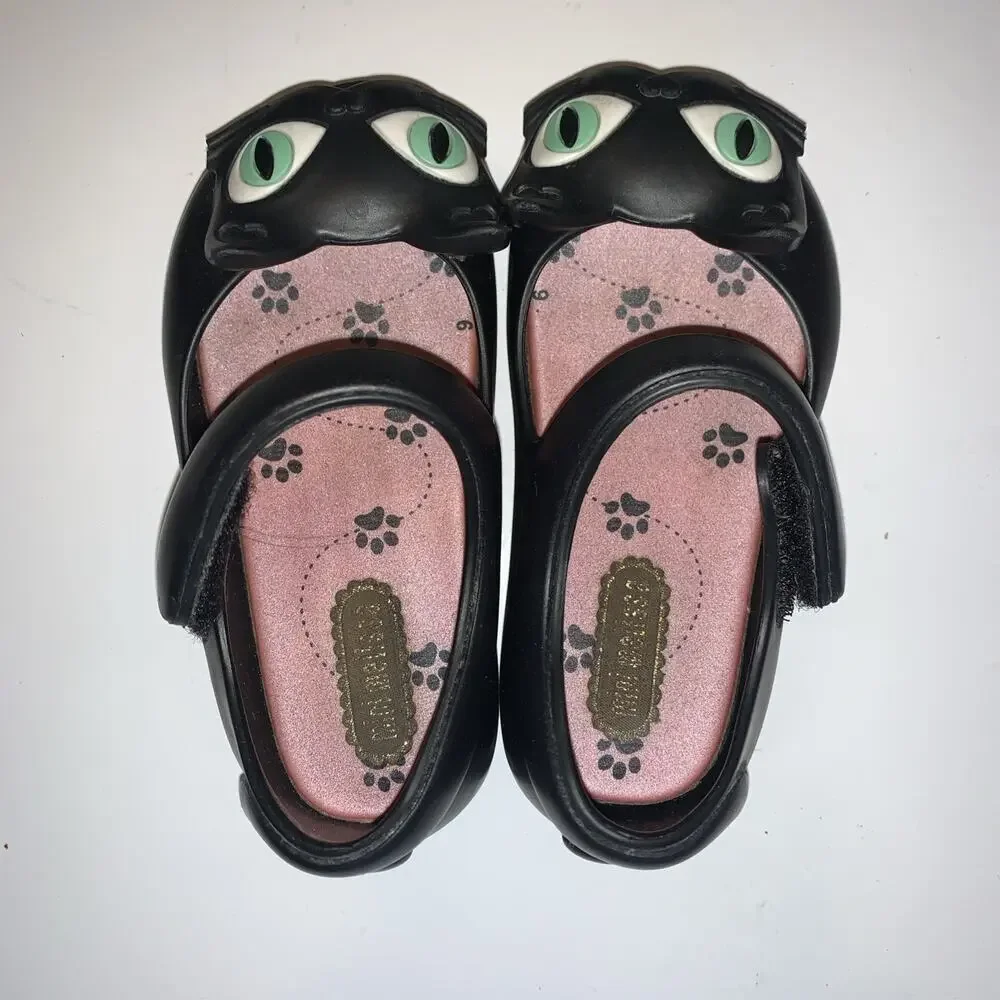 Mini Melissa Black Cat Mary Jane Shoes Size 6 Baby Girls Toddler